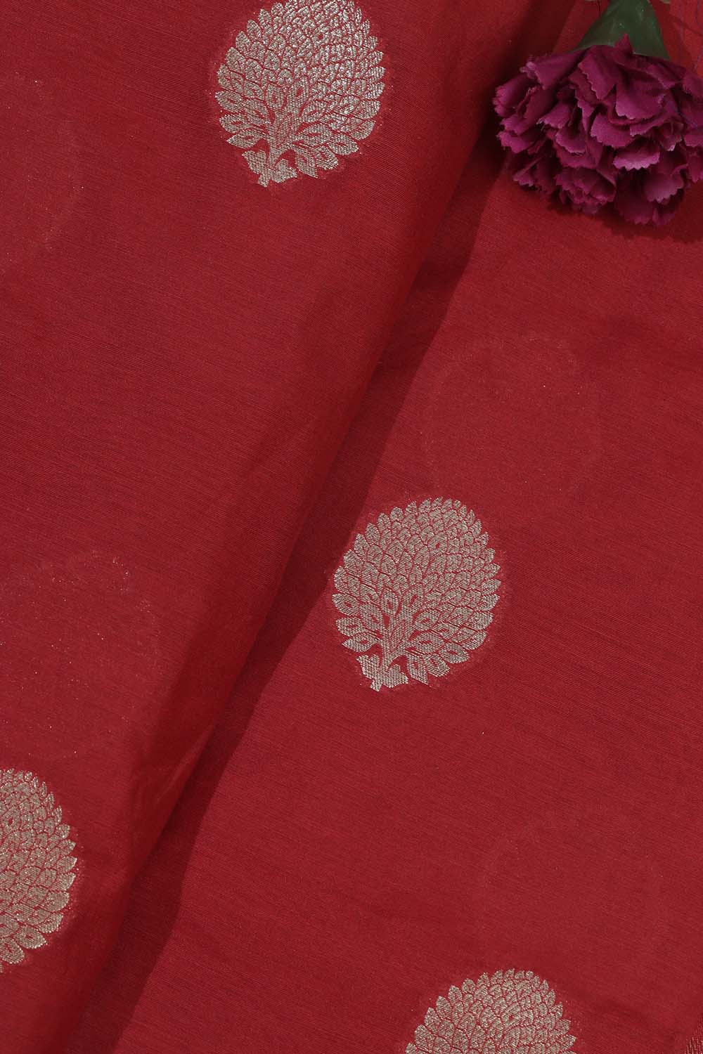 Exquisite Red Banarasi Chanderi Silk Fabric ( 0.5 Mtr ) - Luxurion World