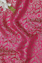 Exquisite Pink Banarasi Silk Satin Zari Brocade Fabric ( 1 Mtr ) - Luxurion World