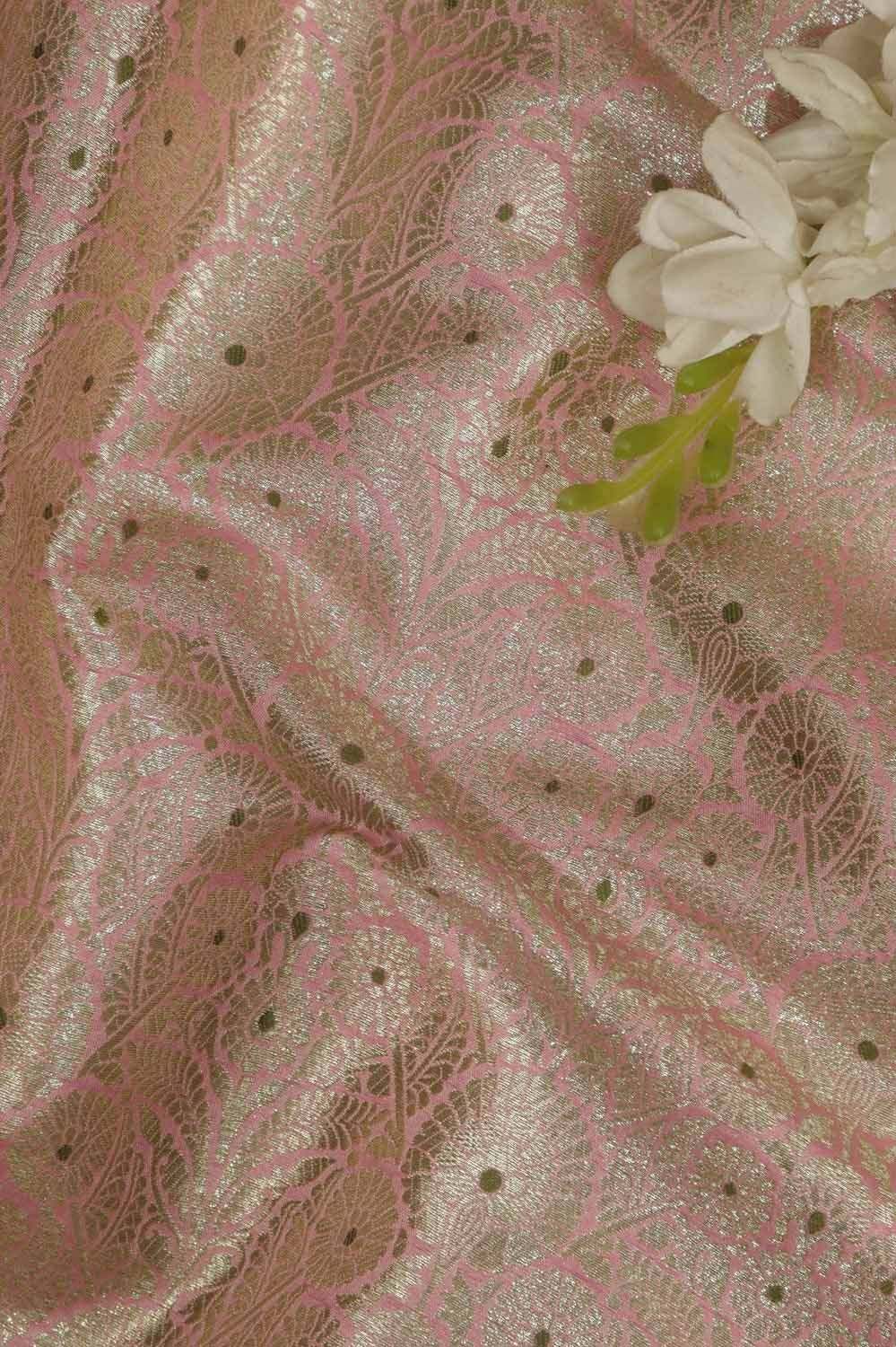 Beautiful Pink Banarasi Brocade Silk Fabric ( 0.75 Mtr ) - Luxurion World