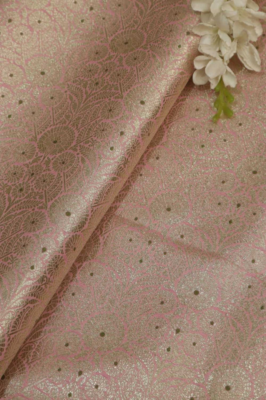 Beautiful Pink Banarasi Brocade Silk Fabric ( 0.75 Mtr ) - Luxurion World