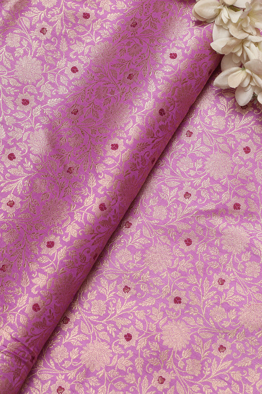 Luxurious Purple Handloom Banarasi Pure Katan Silk Brocade Meenakari Double Zari Fabric (1  Mtr )