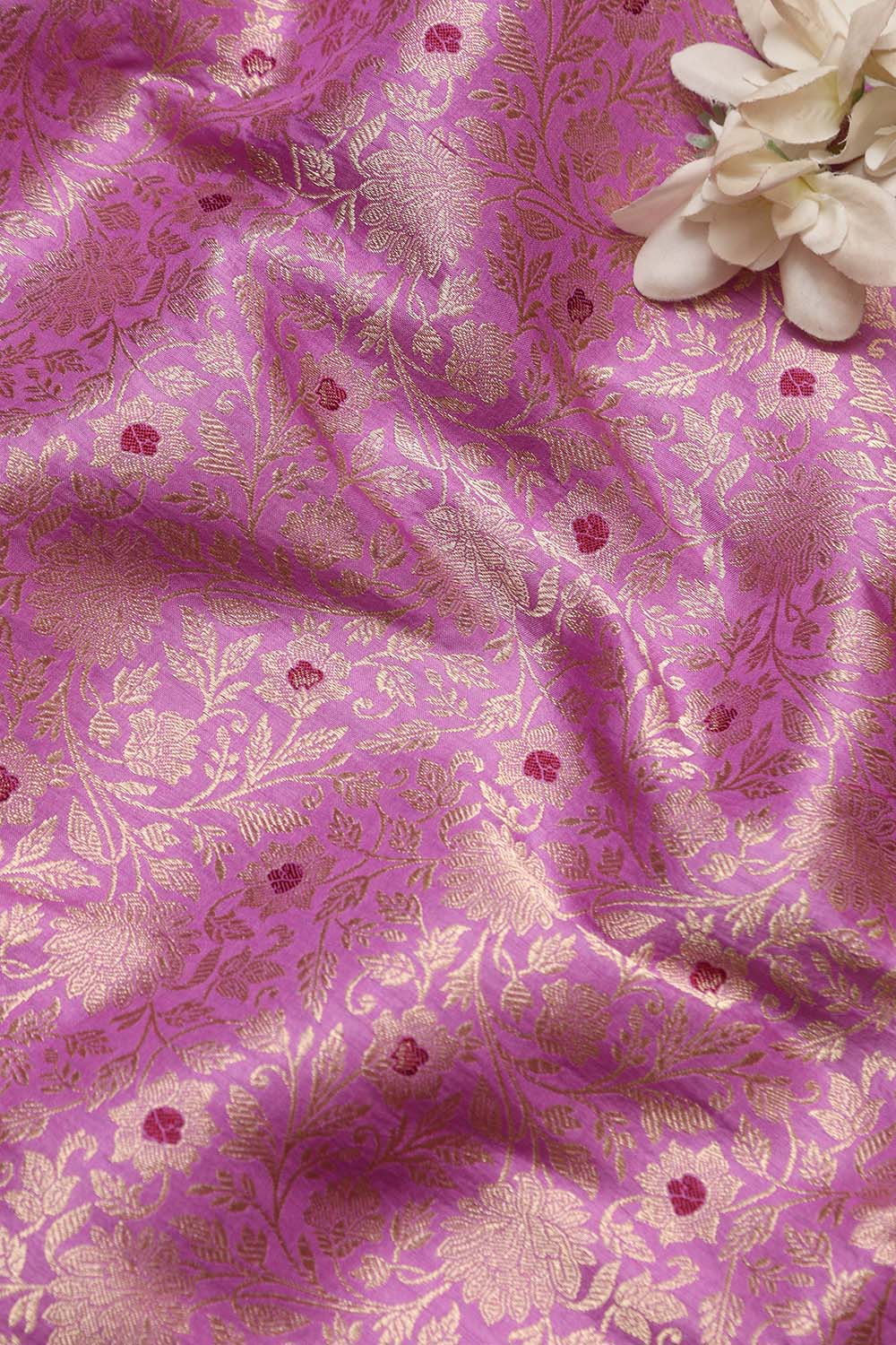 Luxurious Purple Handloom Banarasi Pure Katan Silk Brocade Meenakari Double Zari Fabric (1 Mtr ) - Luxurion World
