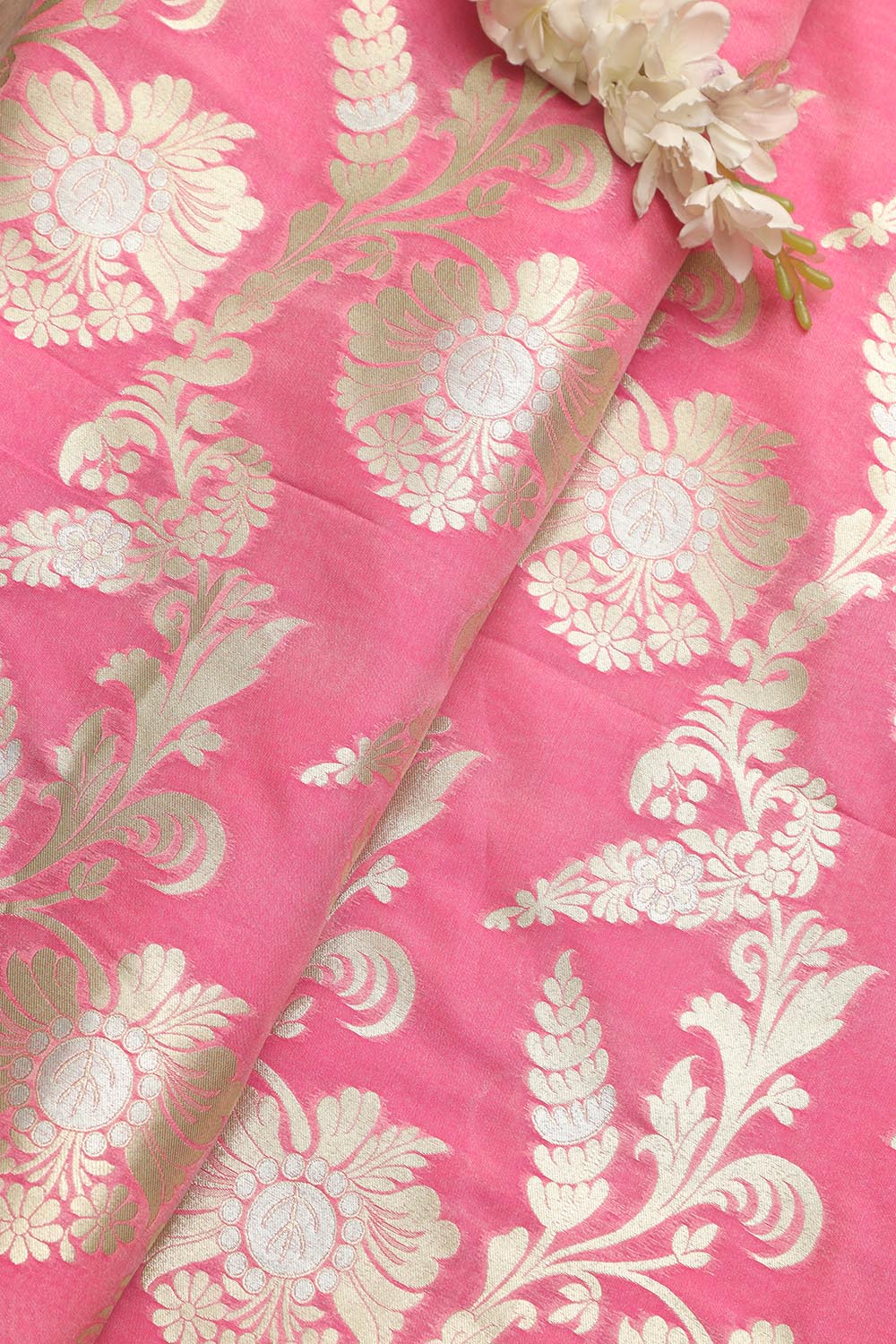 Exquisite Pink Banarasi Silk Fabric - 1 Mtr - Luxurion World