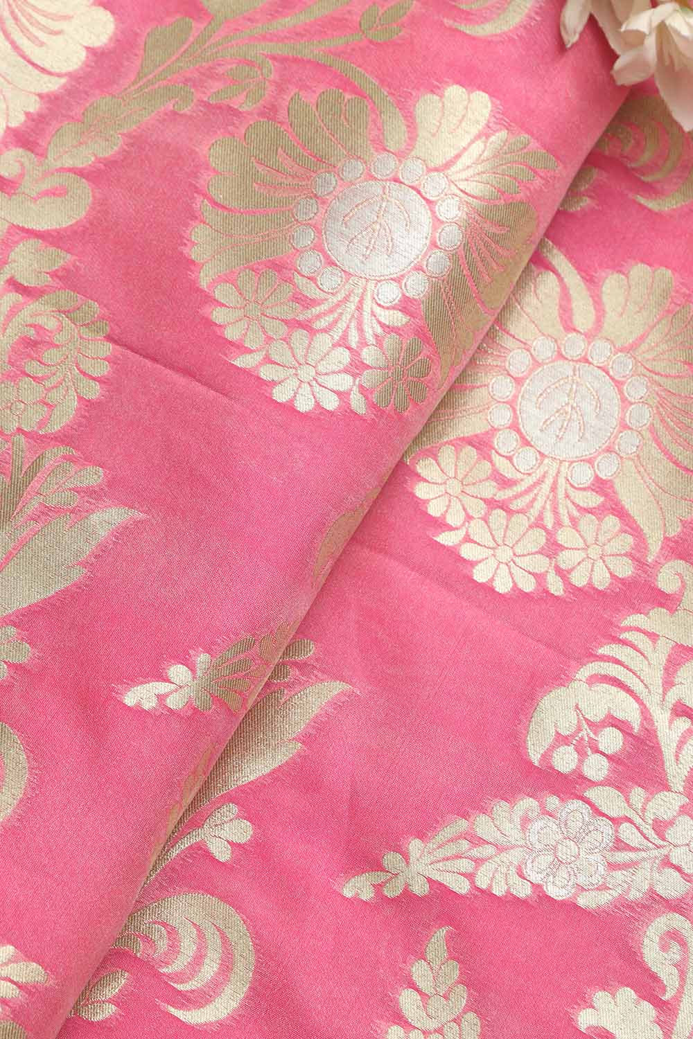 Exquisite Pink Banarasi Silk Fabric - 1 Mtr - Luxurion World