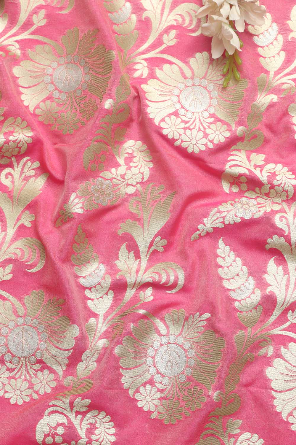 Exquisite Pink Banarasi Silk Fabric - 1 Mtr - Luxurion World