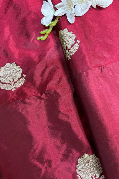 Elegant Maroon Banarasi Pure Katan Silk Fabric ( 1 Mtr) - Luxurion World