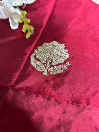 Elegant Maroon Banarasi Pure Katan Silk Fabric ( 1 Mtr) - Luxurion World
