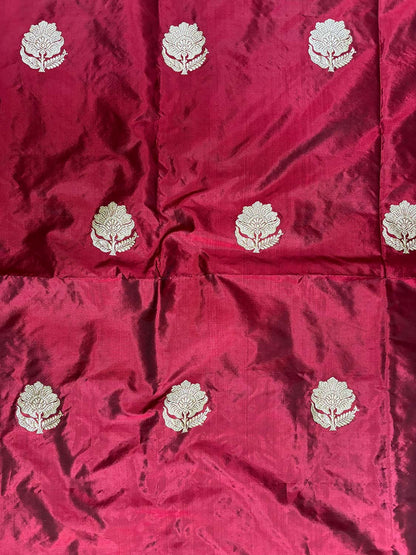 Elegant Maroon Banarasi Pure Katan Silk Fabric ( 1 Mtr) - Luxurion World