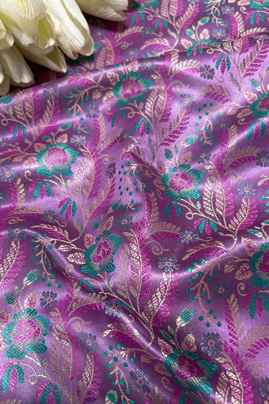 Elegant Purple Banarasi Silk Tanchui Fabric (1 Mtr) - Luxurion World