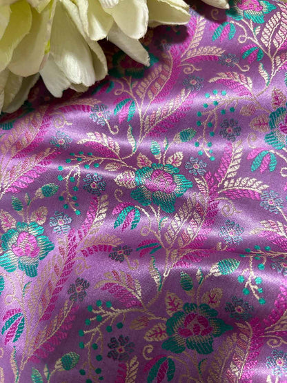 Elegant Purple Banarasi Silk Tanchui Fabric (1 Mtr) - Luxurion World