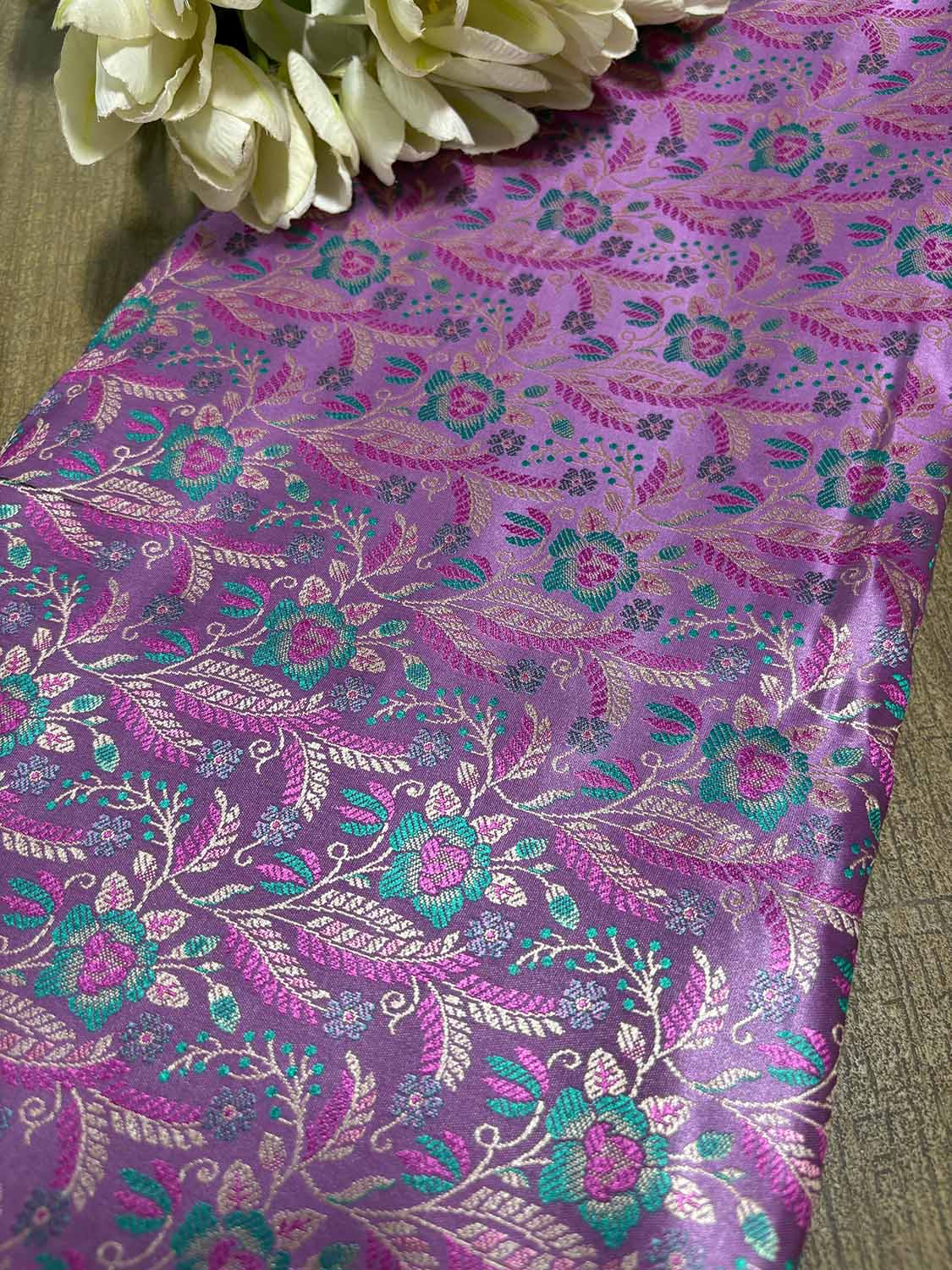 Elegant Purple Banarasi Silk Tanchui Fabric (1 Mtr) - Luxurion World
