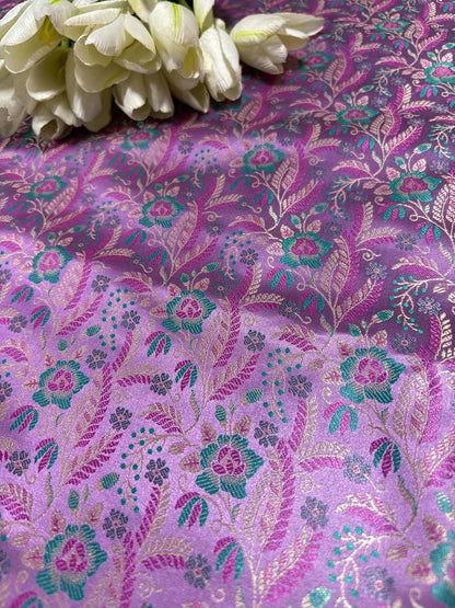 Elegant Purple Banarasi Silk Tanchui Fabric (1 Mtr) - Luxurion World