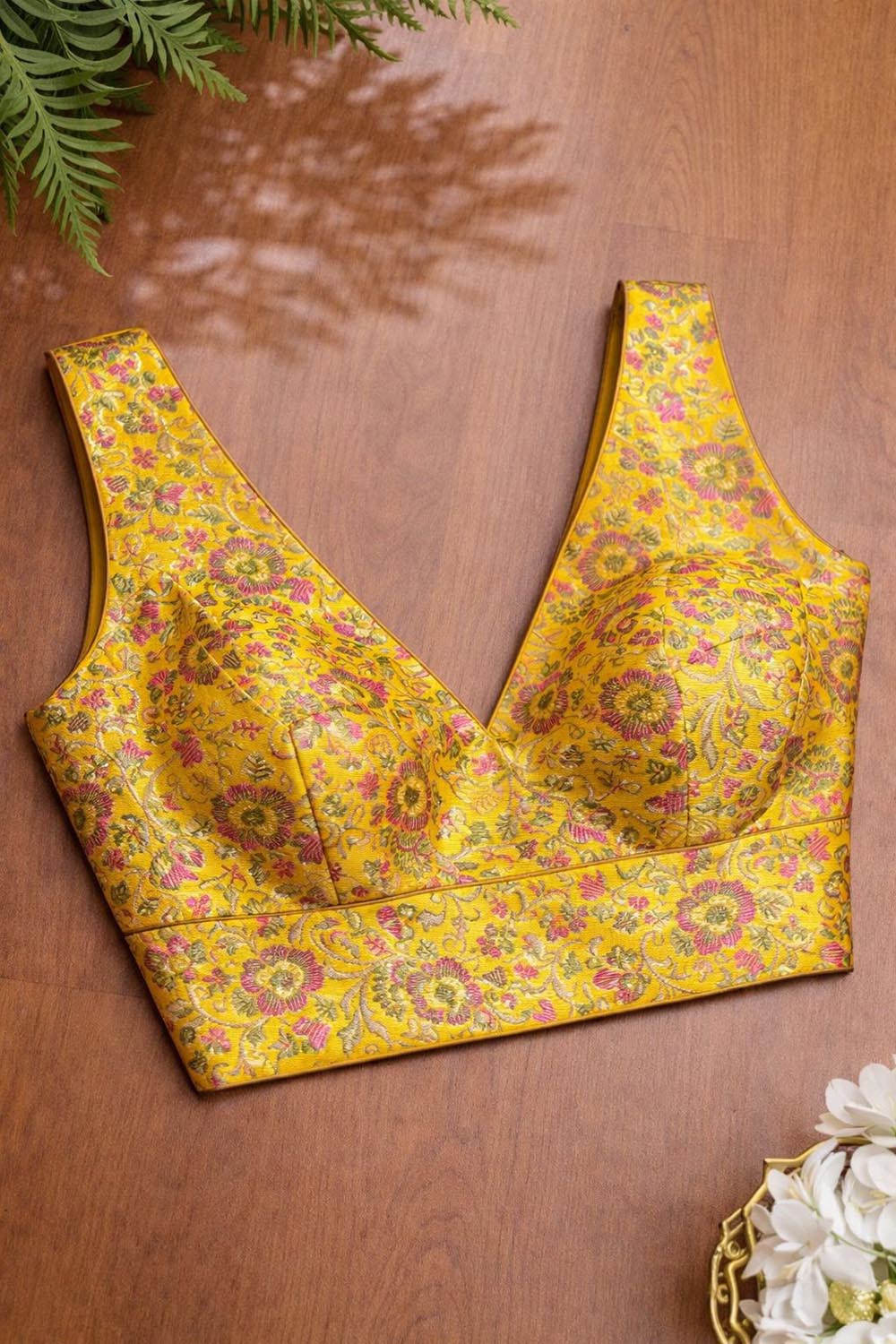 Yellow Banarasi Silk Tanchui Blouse - Luxurion World