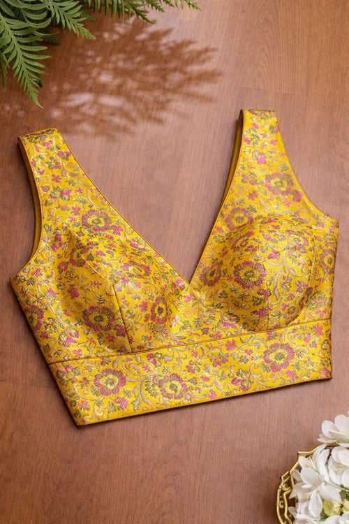 Yellow Banarasi Silk Tanchui Blouse - Luxurion World