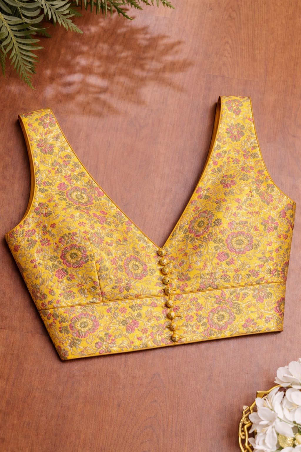 Yellow Banarasi Silk Tanchui Blouse - Luxurion World