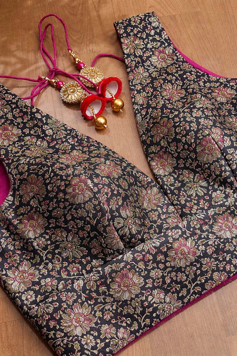 Black Banarasi Silk Tanchui Blouse - Luxurion World