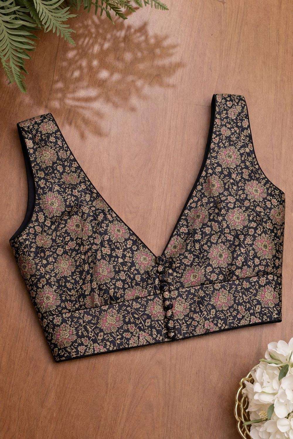 Black Banarasi Silk Tanchui Blouse - Luxurion World