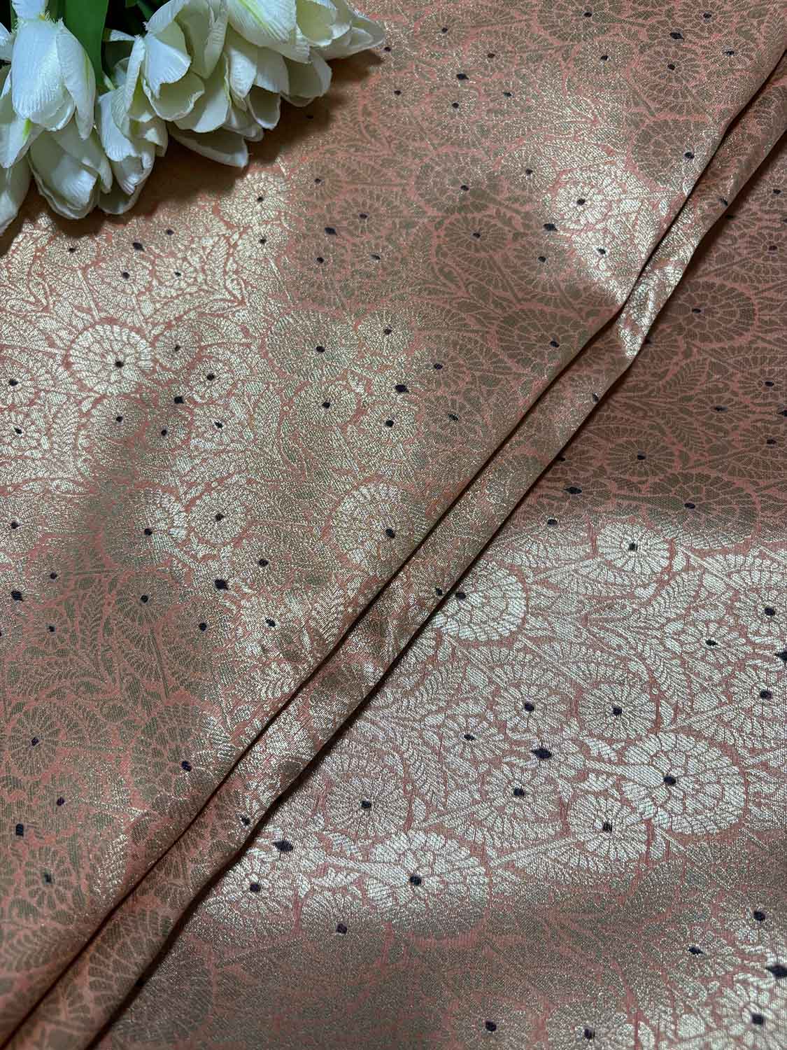 Peach Banarasi Silk Brocade Meenakari Fabric ( 1 Mtr ) - Luxurion World
