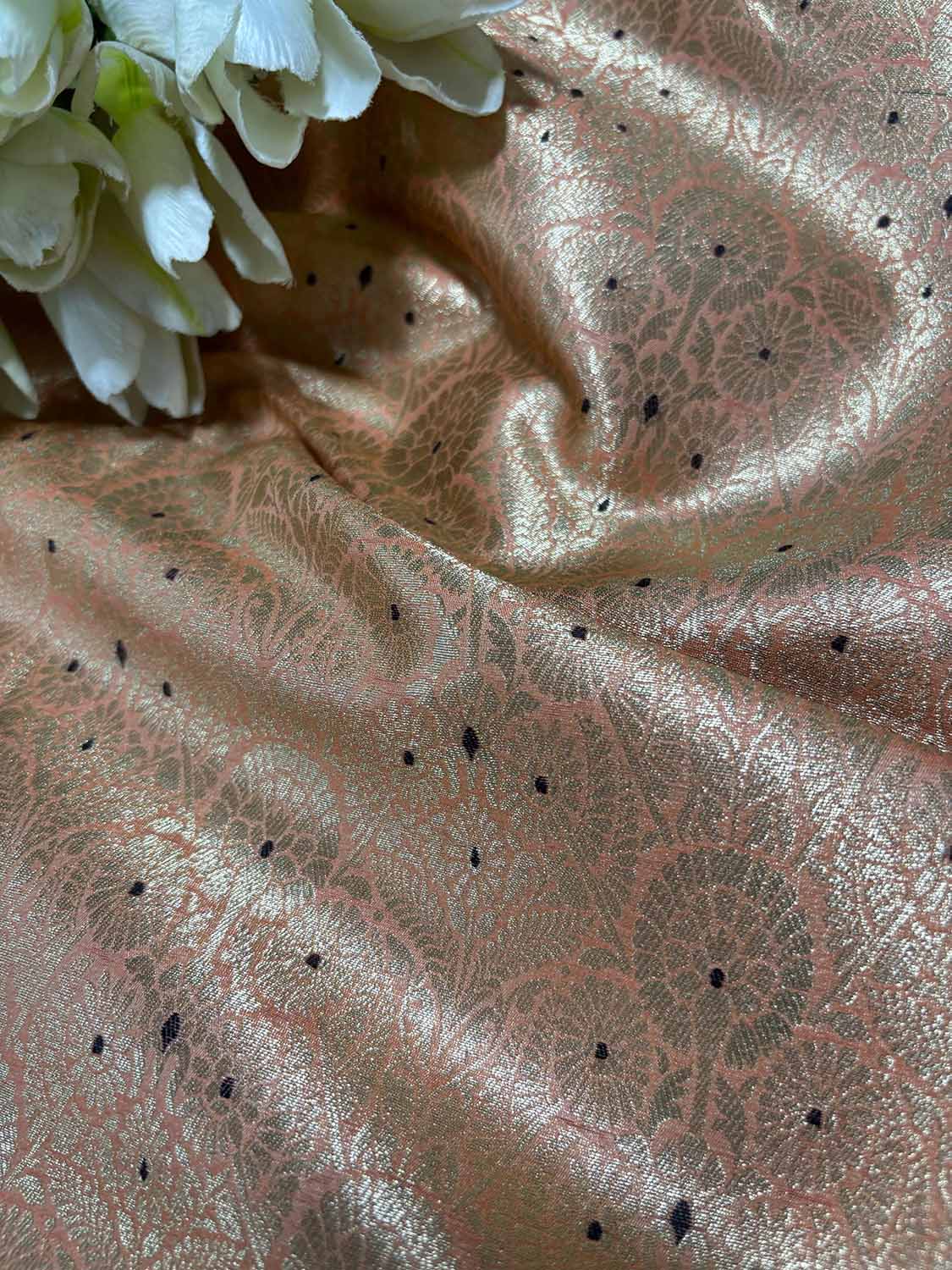 Peach Banarasi Silk Brocade Meenakari Fabric ( 1 Mtr ) - Luxurion World