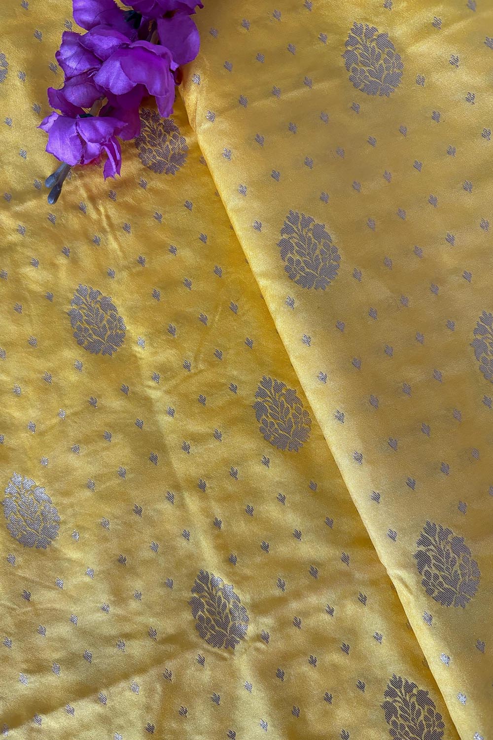 Yellow Banarasi Silk Fabric ( 1 Mtr ) - Luxurion World