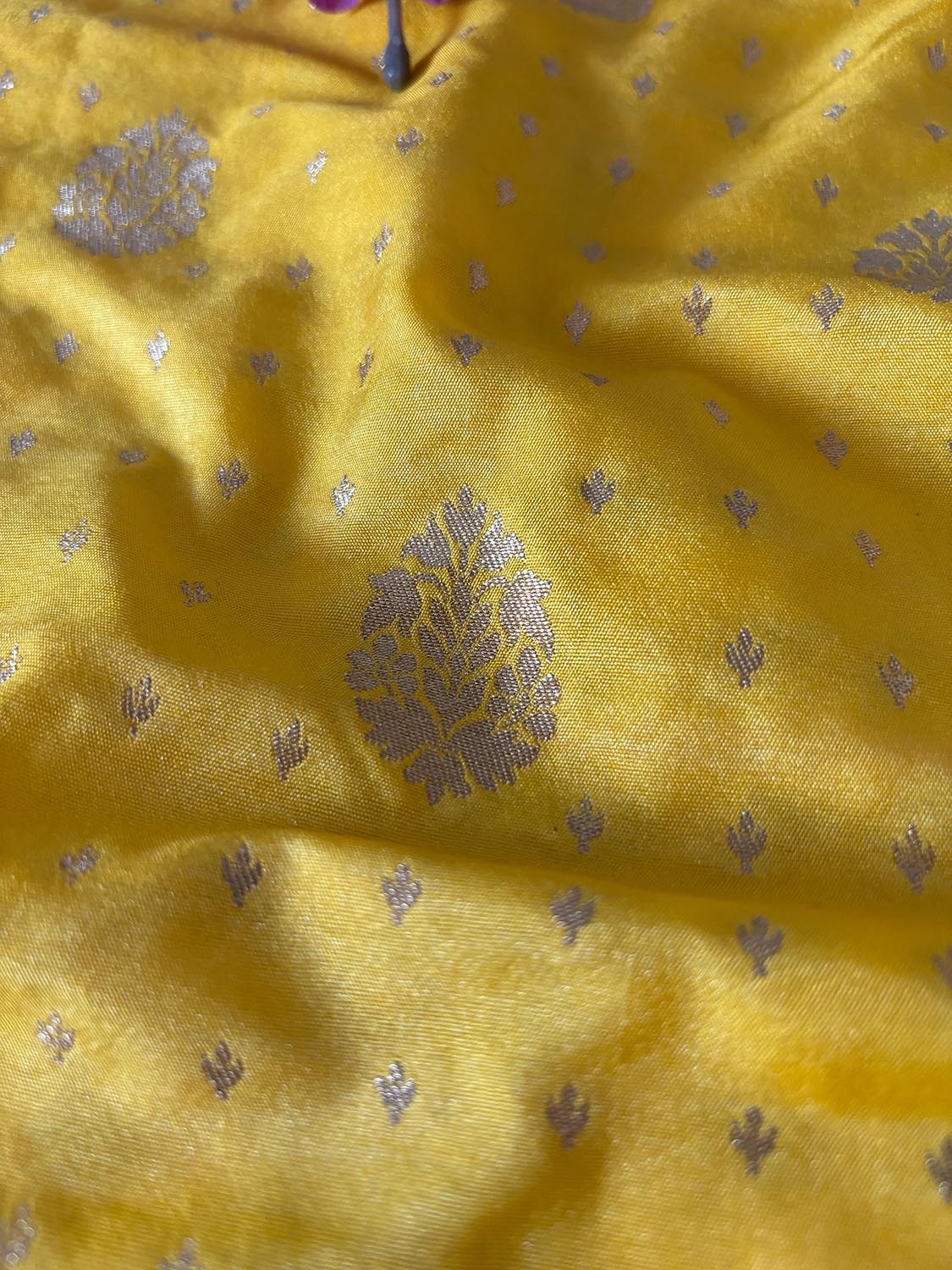 Yellow Banarasi Silk Fabric ( 1 Mtr ) - Luxurion World