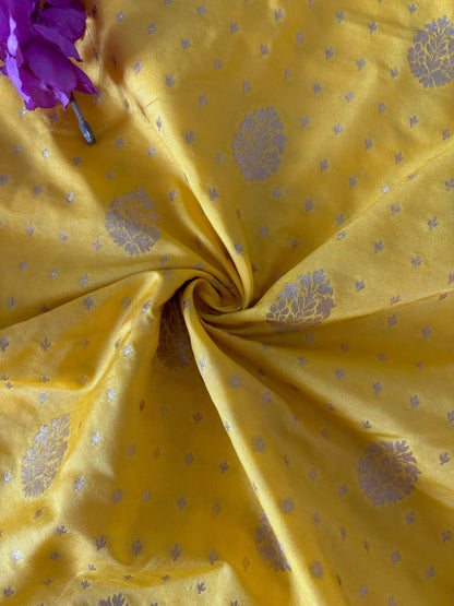 Yellow Banarasi Silk Fabric ( 1 Mtr ) - Luxurion World