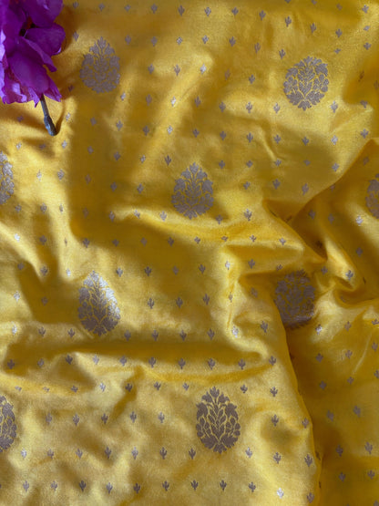 Yellow Banarasi Silk Fabric ( 1 Mtr ) - Luxurion World