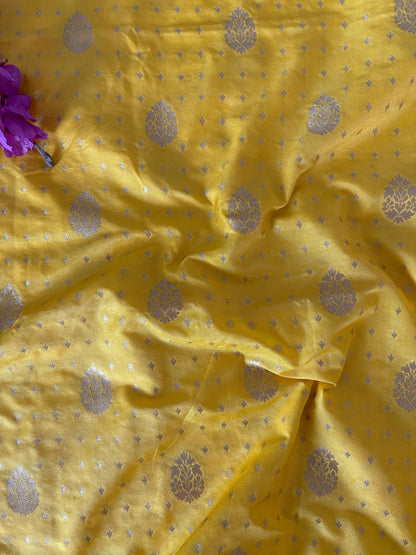 Yellow Banarasi Silk Fabric ( 1 Mtr ) - Luxurion World