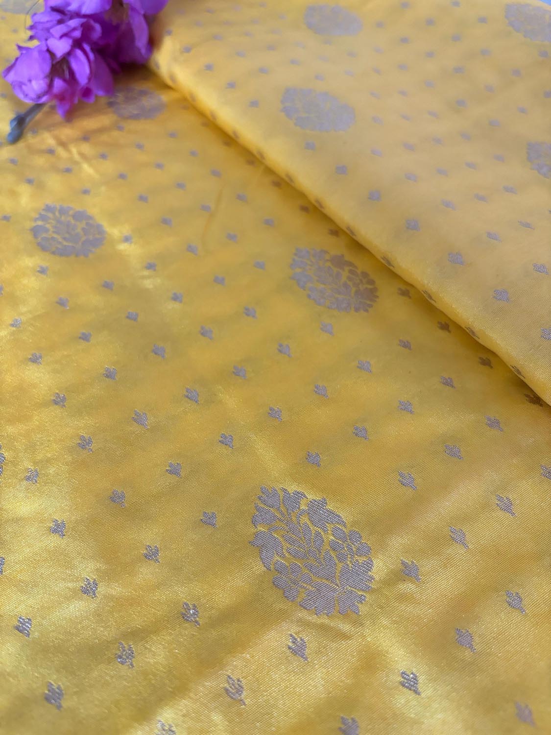 Yellow Banarasi Silk Fabric ( 1 Mtr ) - Luxurion World