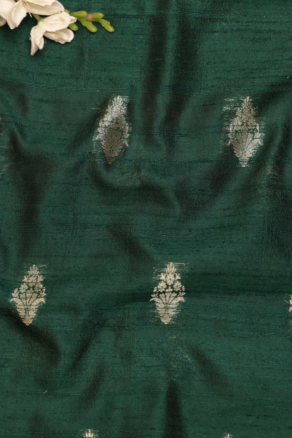 Green Banarasi Handloom Pure Raw Silk Fabric ( 2.5 Mtrs ) - Luxurion World
