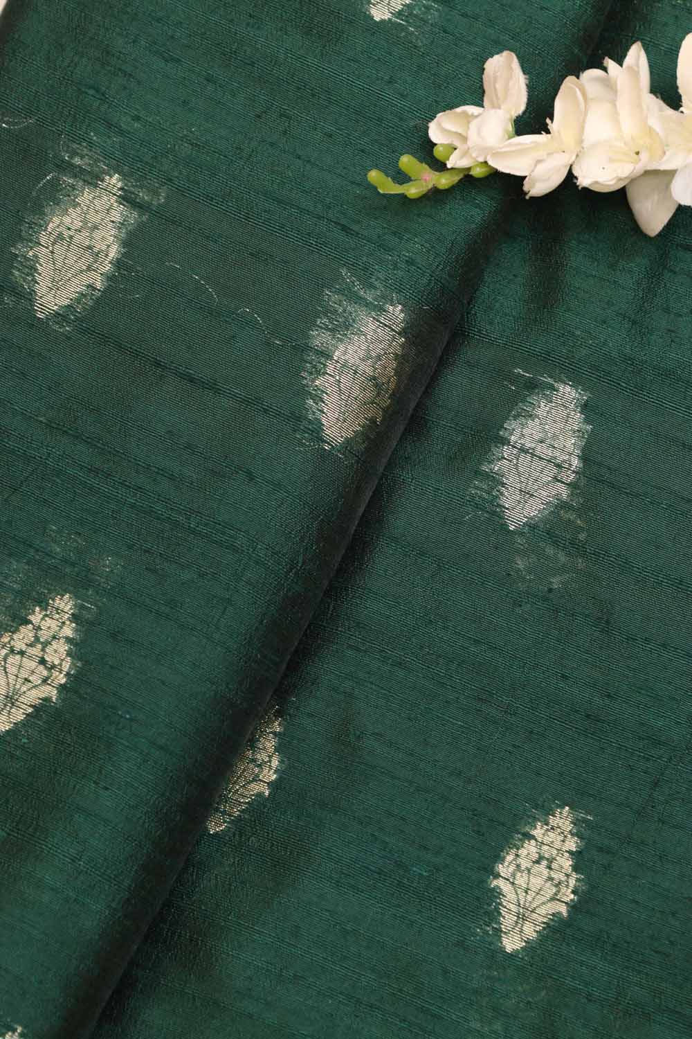 Green Banarasi Handloom Pure Raw Silk Fabric ( 2.5 Mtrs ) - Luxurion World