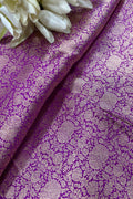 Purple Banarasi Katan Silk Brocade Double Zari Fabric — Handloom Weave, Festive & Bridal ( 1 Mtr )