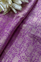 Purple Banarasi Katan Silk Brocade Double Zari Fabric — Handloom Weave, Festive & Bridal ( 1 Mtr )