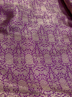 Purple Banarasi Katan Silk Brocade Double Zari Fabric — Handloom Weave, Festive & Bridal ( 1 Mtr )