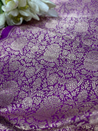 Purple Banarasi Katan Silk Brocade Double Zari Fabric — Handloom Weave, Festive & Bridal ( 1 Mtr )