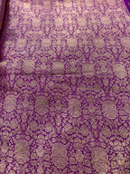 Purple Banarasi Katan Silk Brocade Double Zari Fabric — Handloom Weave, Festive & Bridal ( 1 Mtr )