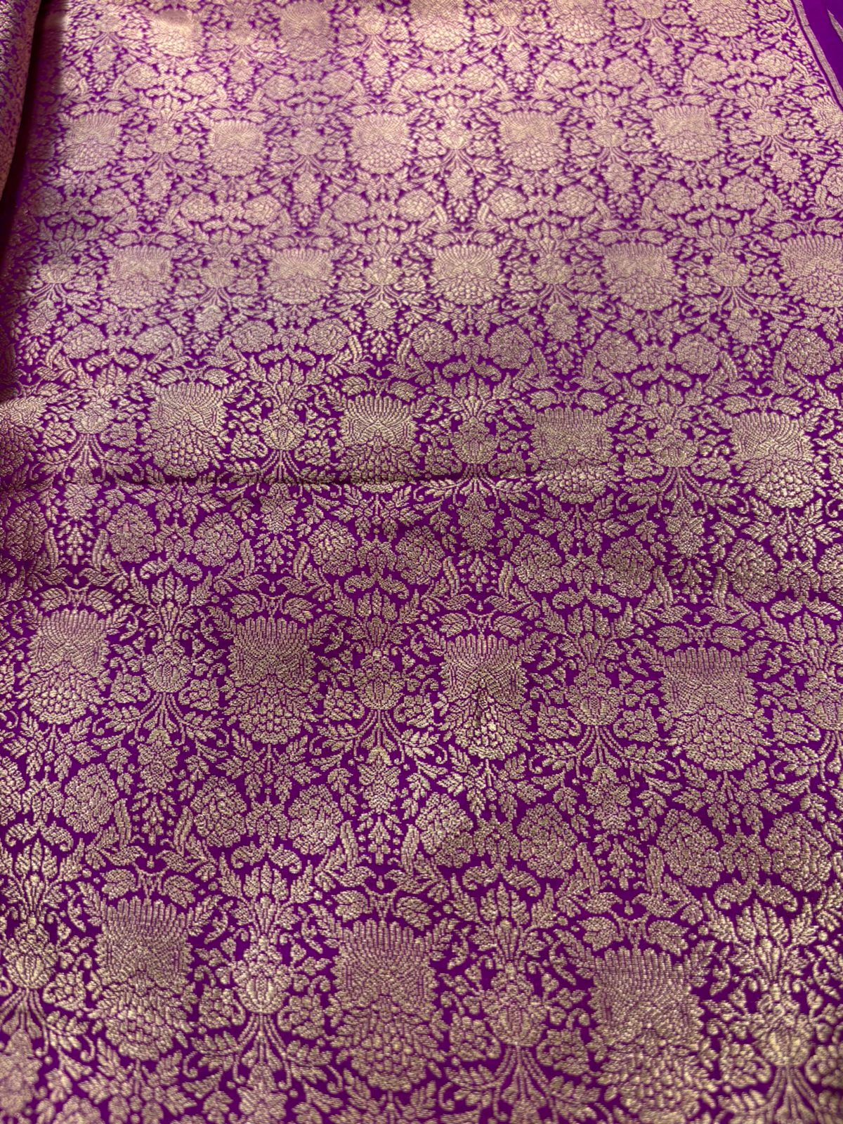 Purple Banarasi Katan Silk Brocade Double Zari Fabric — Handloom Weave, Festive & Bridal ( 1 Mtr )