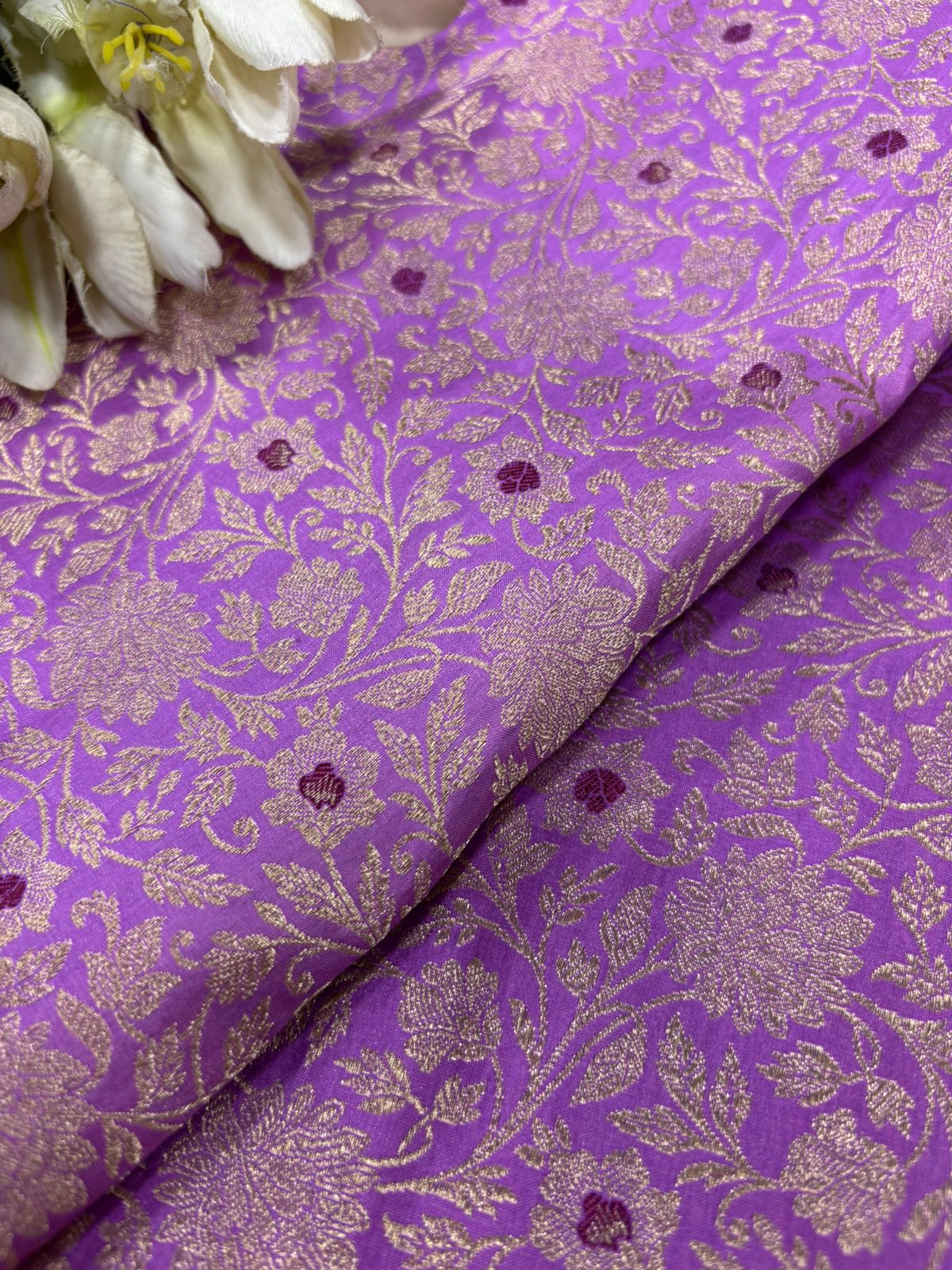 Purple Banarasi Katan Silk Meenakari Double Zari Fabric — Brocade, Bridal ( 1 Mtr )