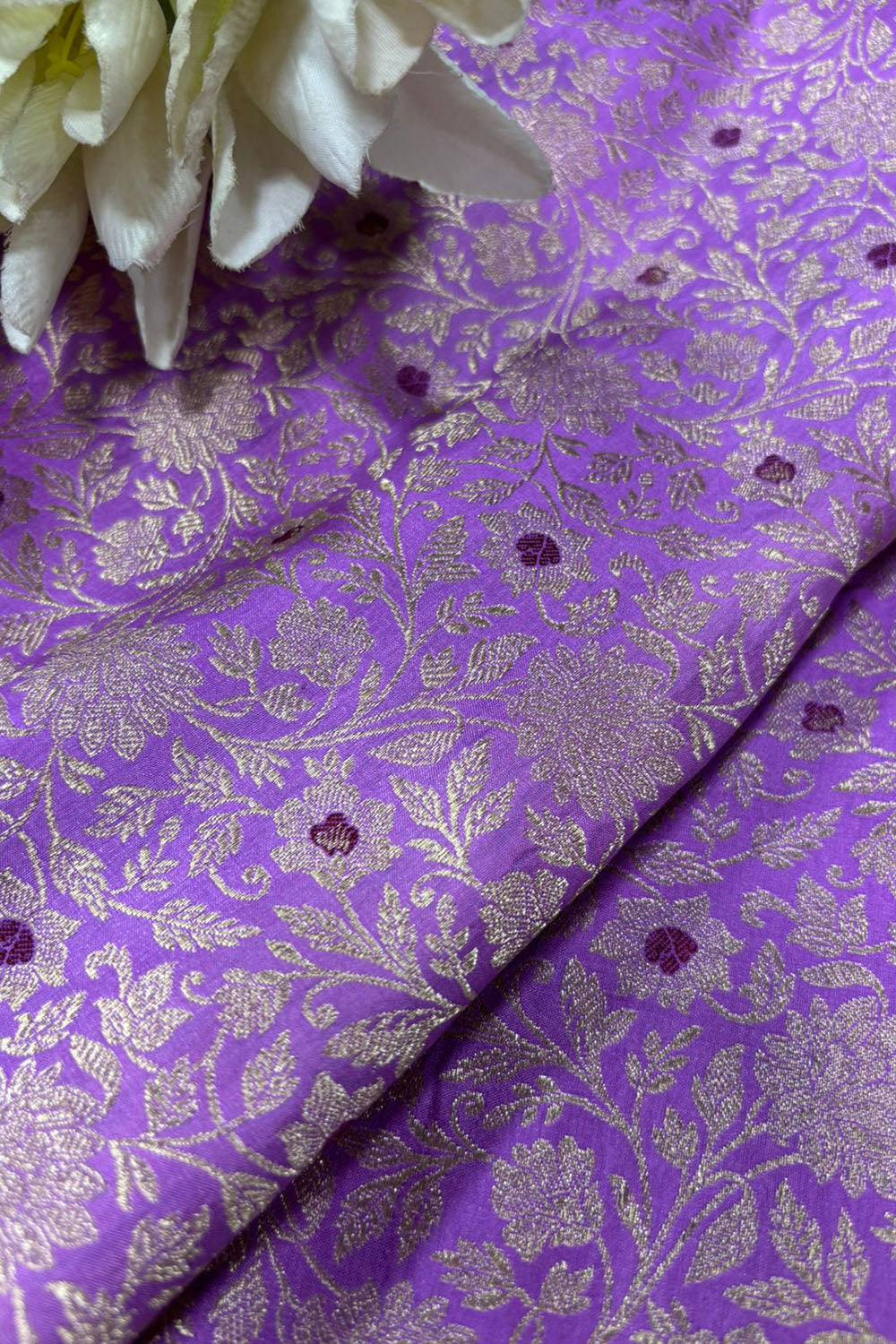 Purple Banarasi Katan Silk Meenakari Double Zari Fabric — Brocade, Bridal ( 1 Mtr )