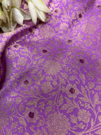 Purple Banarasi Katan Silk Meenakari Double Zari Fabric — Brocade, Bridal ( 1 Mtr )