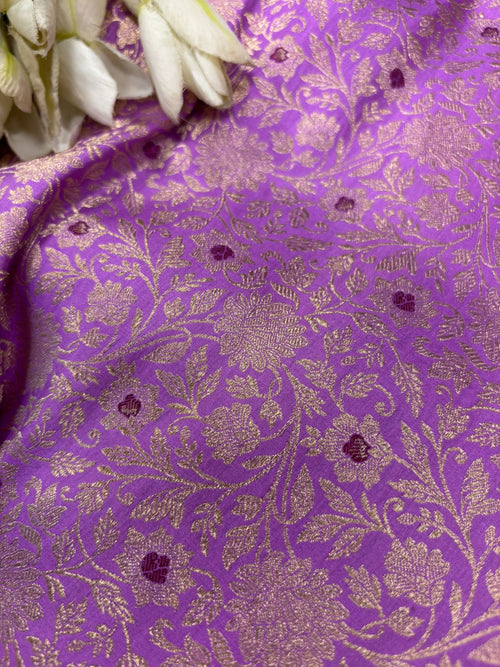 Purple Handloom Banarasi Pure Katan Silk Brocade Meenakari Double Zari Fabric IF1B1HM126062502