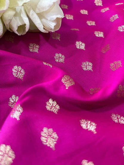 Pretty Pink Banarasi Silk Small Booti Design Fabric ( 1 Mtr ) - Luxurion World