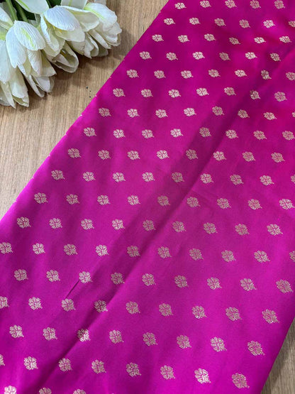 Pretty Pink Banarasi Silk Small Booti Design Fabric ( 1 Mtr ) - Luxurion World