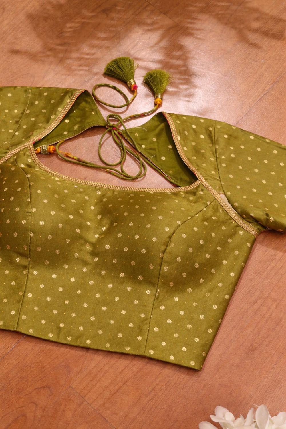 Green Banarasi Silk Small Booti Design Blouse - Luxurion World