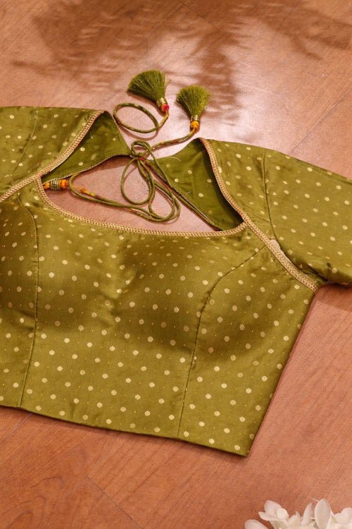 Green Banarasi Silk Small Booti Design Blouse - Luxurion World