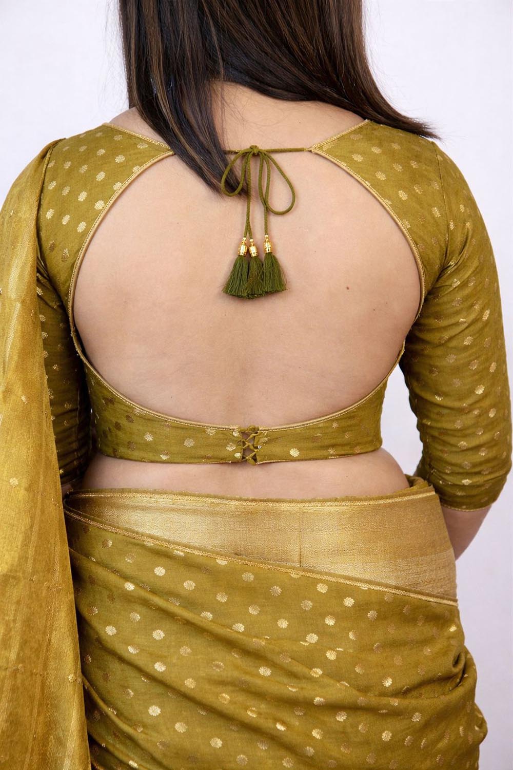 Green Banarasi Silk Small Booti Design Blouse - Luxurion World