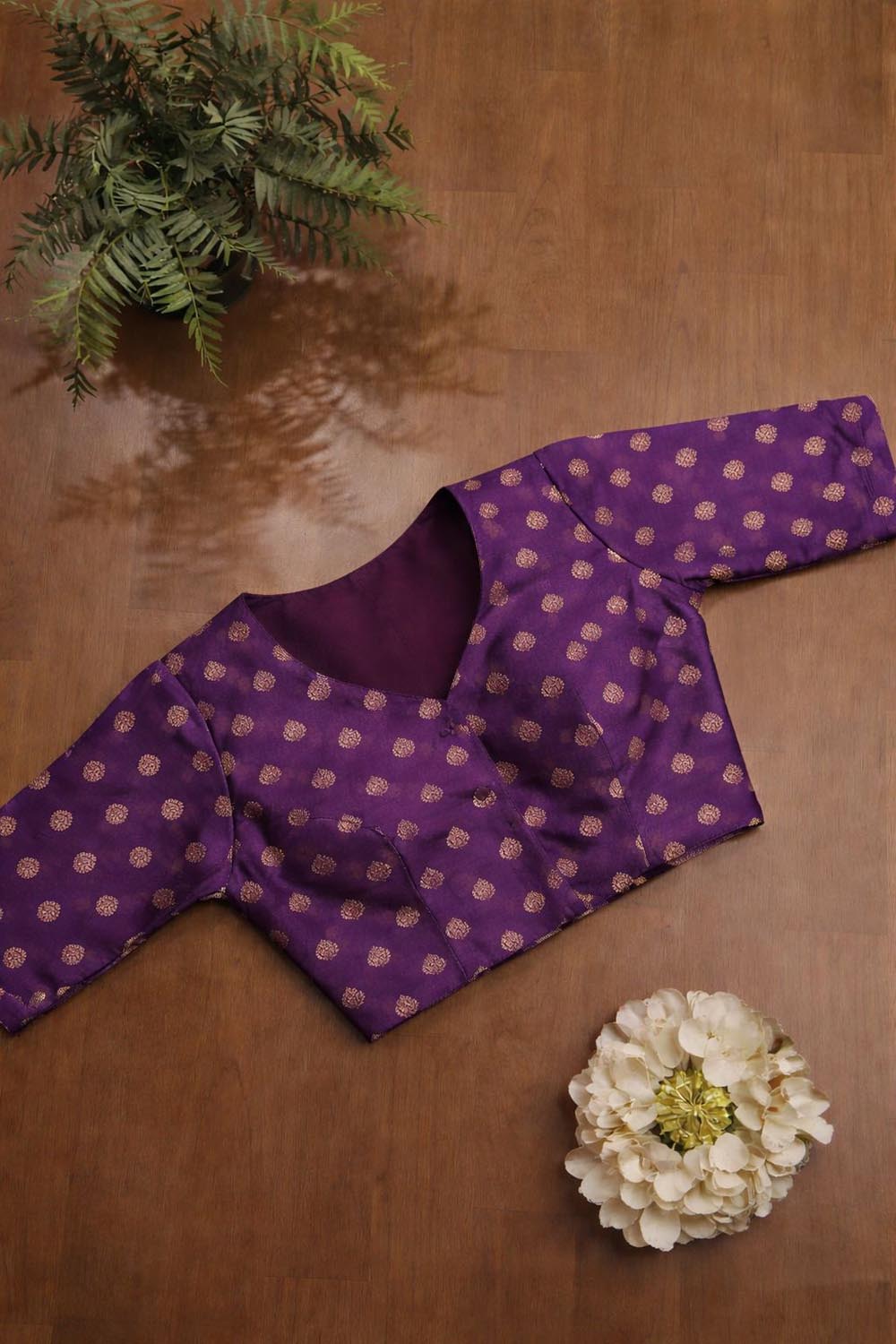 Elegant Purple Banarasi Silk Small Booti Design Blouse - Luxurion World
