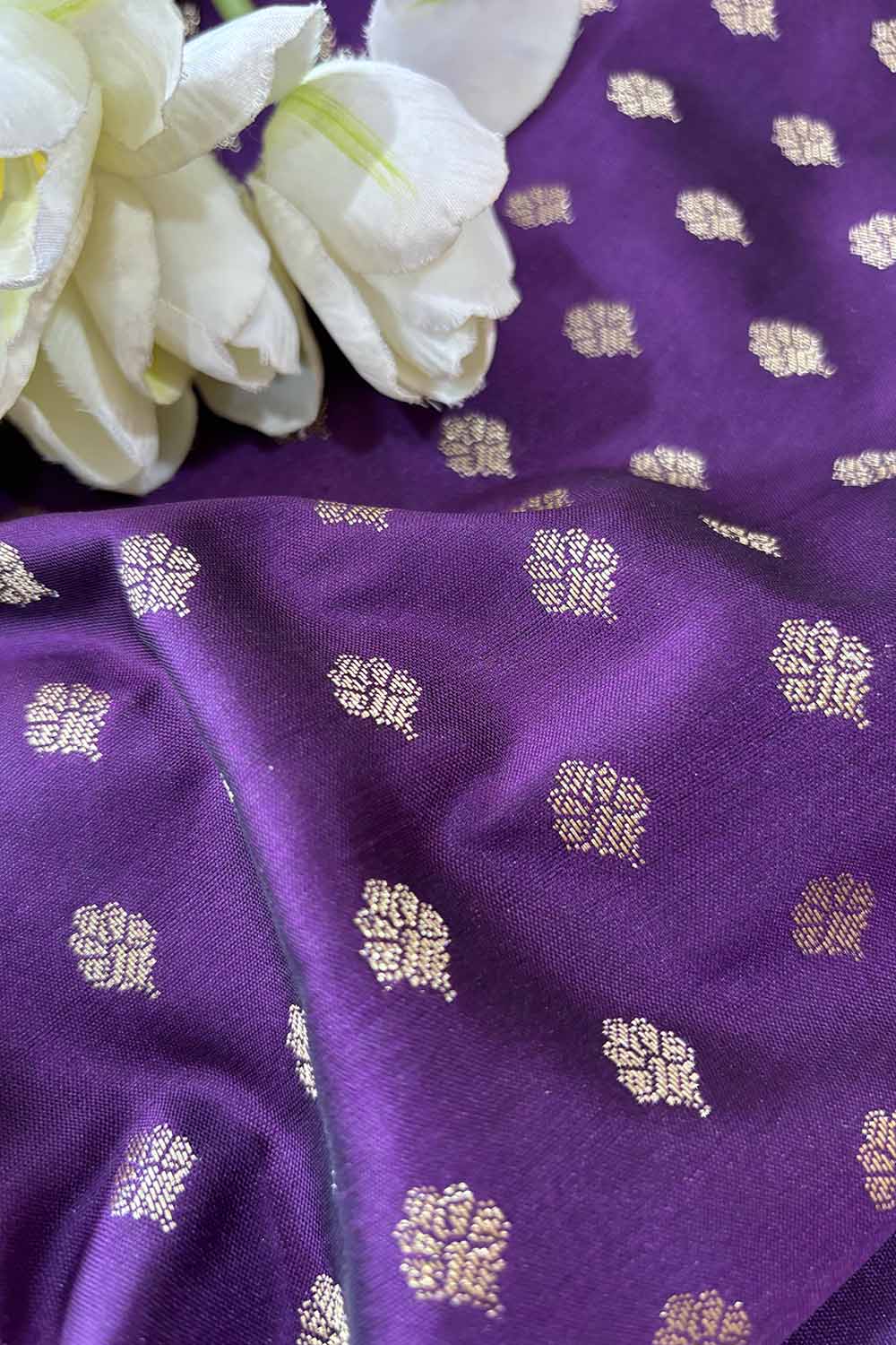 Stunning Purple Banarasi Silk Small Booti Design Fabric ( 1 Mtr ) - Luxurion World