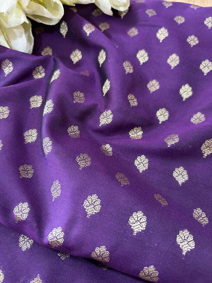 Stunning Purple Banarasi Silk Small Booti Design Fabric ( 1 Mtr ) - Luxurion World