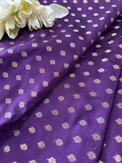Stunning Purple Banarasi Silk Small Booti Design Fabric ( 1 Mtr ) - Luxurion World
